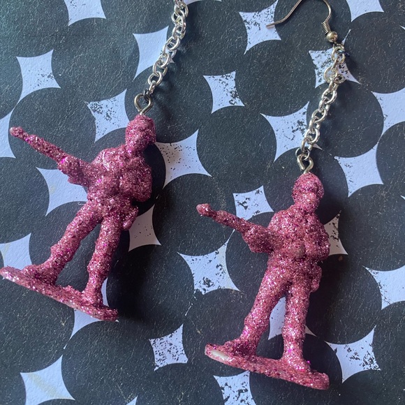 Pink Glitter Toy Soldier Earrings - Picture 3 of 3